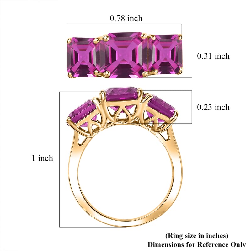 D'Joy Assher Cut Lab Grown Pink Sapphire 6.10 ctw Ring in 18K Vermeil Yellow Gold Over Sterling Silver (Size 10.5)