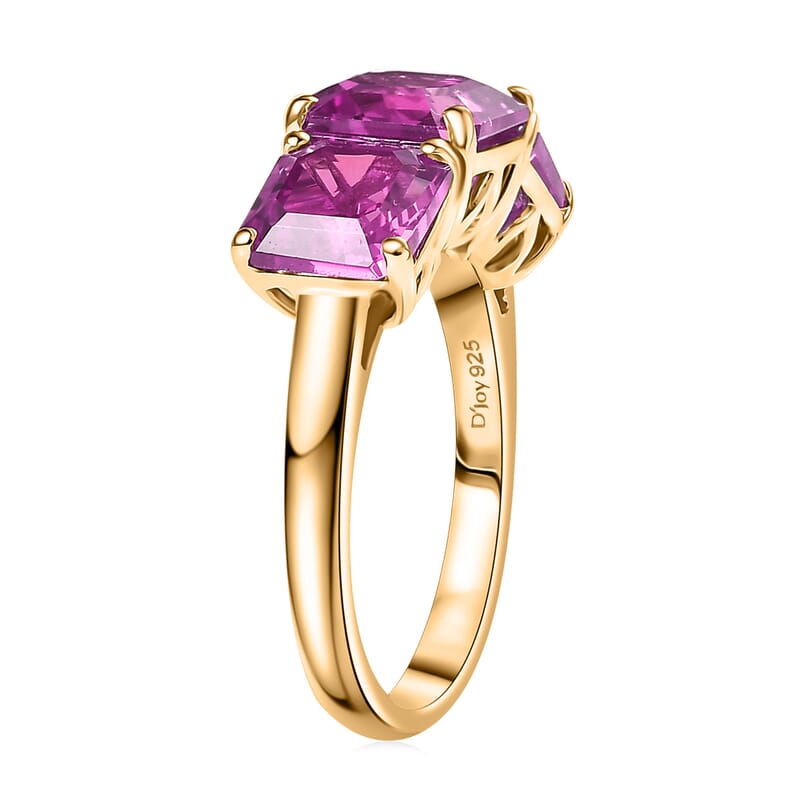 D'Joy Assher Cut Lab Grown Pink Sapphire 6.10 ctw Ring in 18K Vermeil Yellow Gold Over Sterling Silver (Size 4.0)