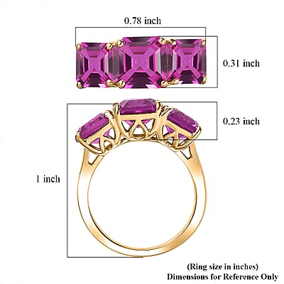 D'Joy Assher Cut Lab Grown Pink Sapphire 6.10 ctw Ring in 18K Vermeil Yellow Gold Over Sterling Silver (Size 6.0)