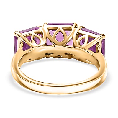 D'Joy Assher Cut Lab Grown Pink Sapphire 6.10 ctw Ring in 18K Vermeil Yellow Gold Over Sterling Silver (Size 7.0)