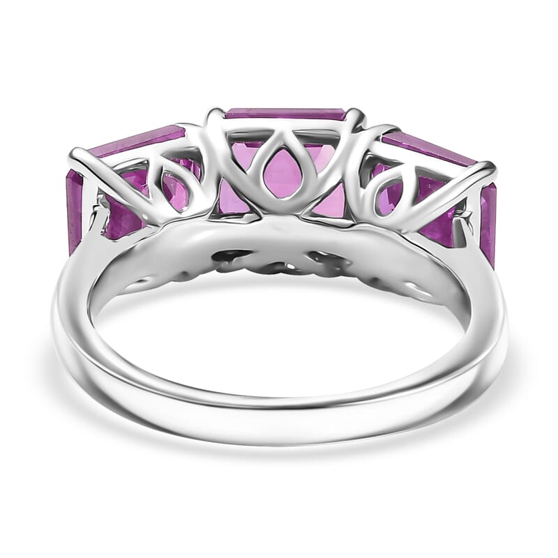 D'Joy Assher Cut Lab Grown Pink Sapphire 6.10 ctw Ring in Rhodium Over Sterling Silver (Size 4.0)