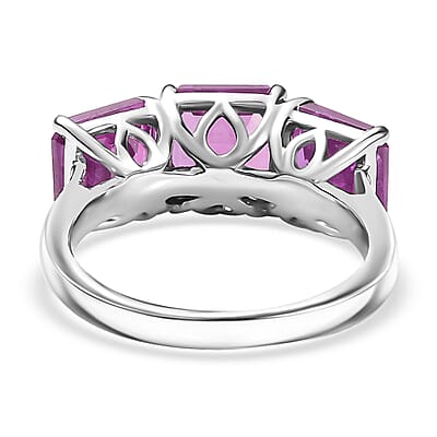 D'Joy Assher Cut Lab Grown Pink Sapphire 6.10 ctw Ring in Rhodium Over Sterling Silver (Size 7.0)