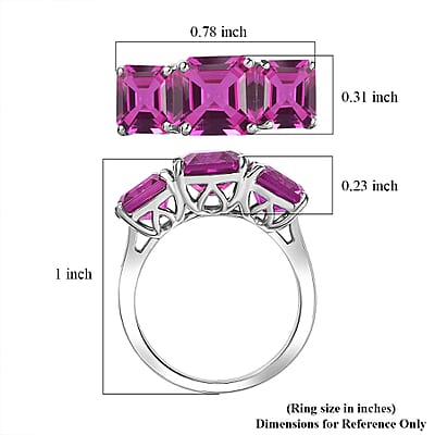 D'Joy Assher Cut Lab Grown Pink Sapphire 6.10 ctw Ring in Rhodium Over Sterling Silver (Size 7.0)