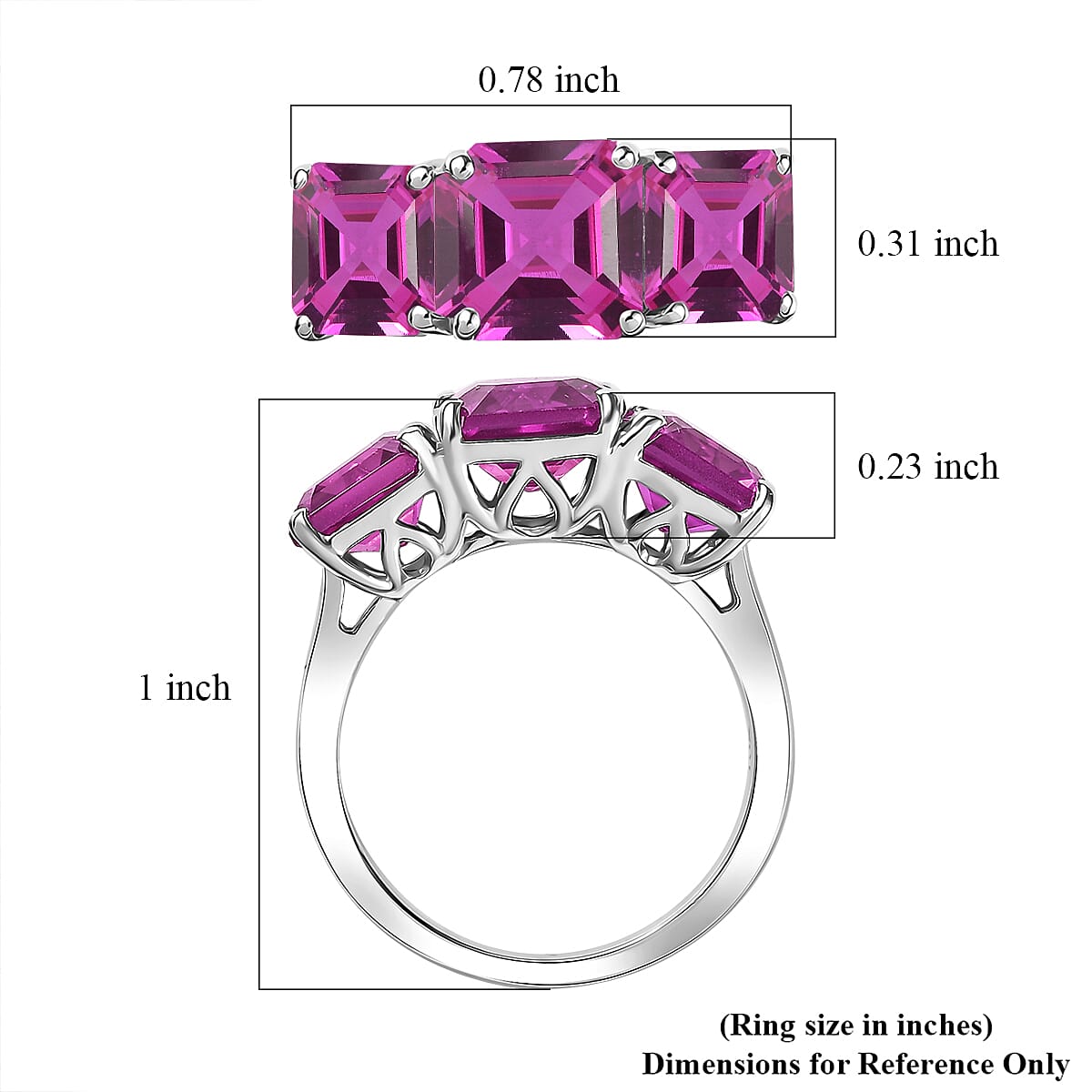 D'Joy Assher Cut Lab Grown Pink Sapphire 6.10 ctw Ring in Rhodium Over Sterling Silver (Size 8.5)