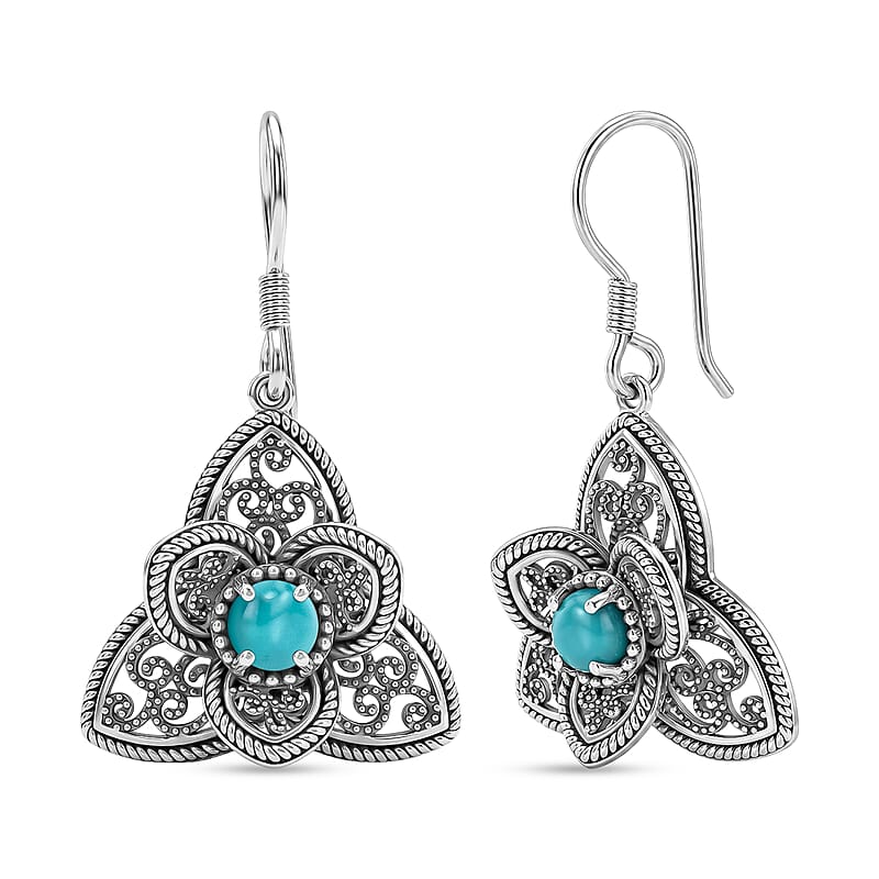 D'Joy Passport to Israel Artisan Crafted Premium Lagoon Turquoise 1.15 ctw Earrings in Sterling Silver