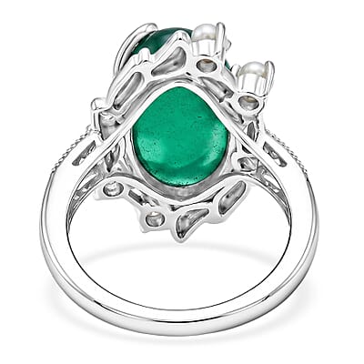 D'Joy Indian Artisan Crafted Green Onyx 8.00 ctw and Freshwater Pearl Ring in Sterling Silver (Size 7.0)