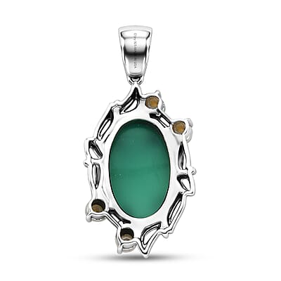 D'Joy Indian Artisan Crafted Green Onyx 8.00 ctw and Freshwater Pearl Pendant without chain in Sterling Silver