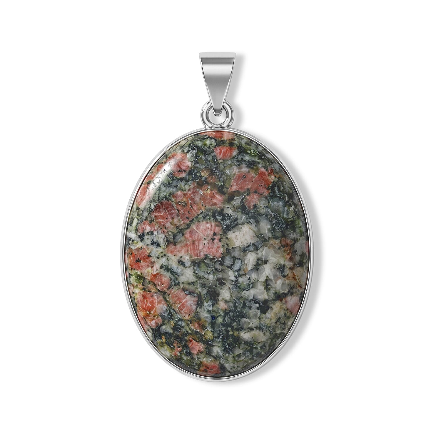 Chinese Ruby Ziosite 50.00 ctw Oval Pendant without Chain in Silvertone