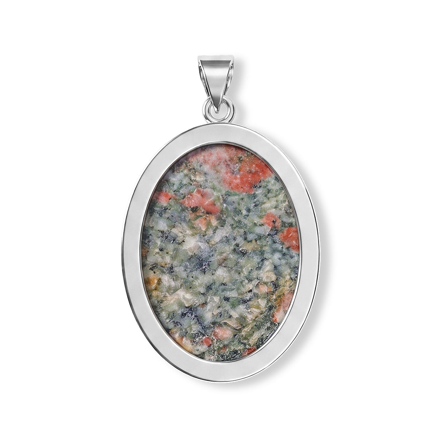 Chinese Ruby Ziosite 50.00 ctw Oval Pendant without Chain in Silvertone