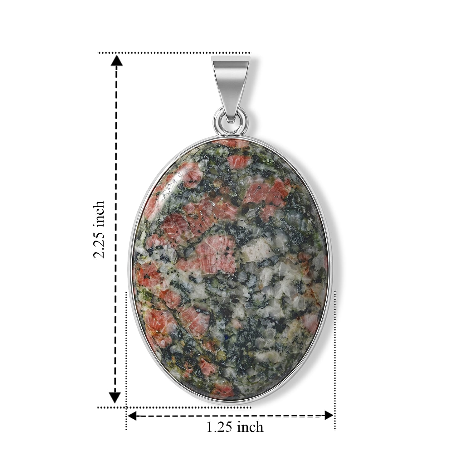 Chinese Ruby Ziosite 50.00 ctw Oval Pendant without Chain in Silvertone