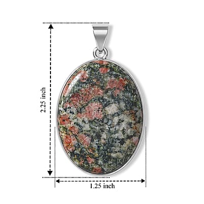 Chinese Ruby Ziosite 50.00 ctw Oval Pendant without Chain in Silvertone