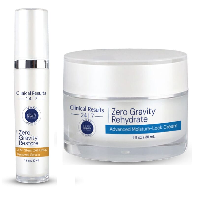 Clinical Results 24/7 Zero Gravity Restore & Rehydrate Set (Stem Cell Serum 1oz, Advanced Cream 1oz) Made in US