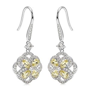 Lemon Quartz and White Corundum 1.90 ctw Earrings in Rhodium Over Sterling Silver