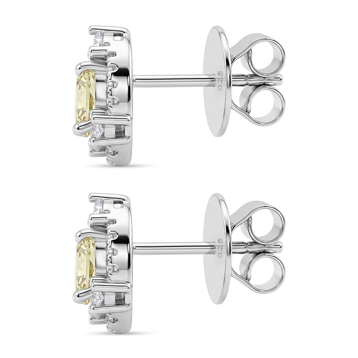 Lemon Quartz and White Corundum 0.50 ctw Earrings in Rhodium Over Sterling Silver