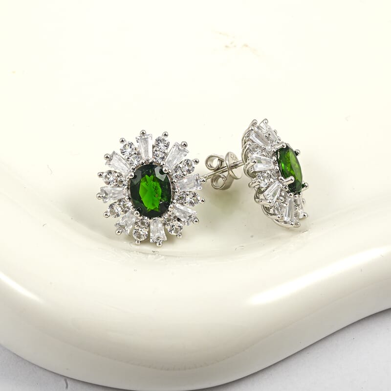 Chrome Diopside and White Corundum 2.85 ctw Earrings in Rhodium Over Sterling Silver