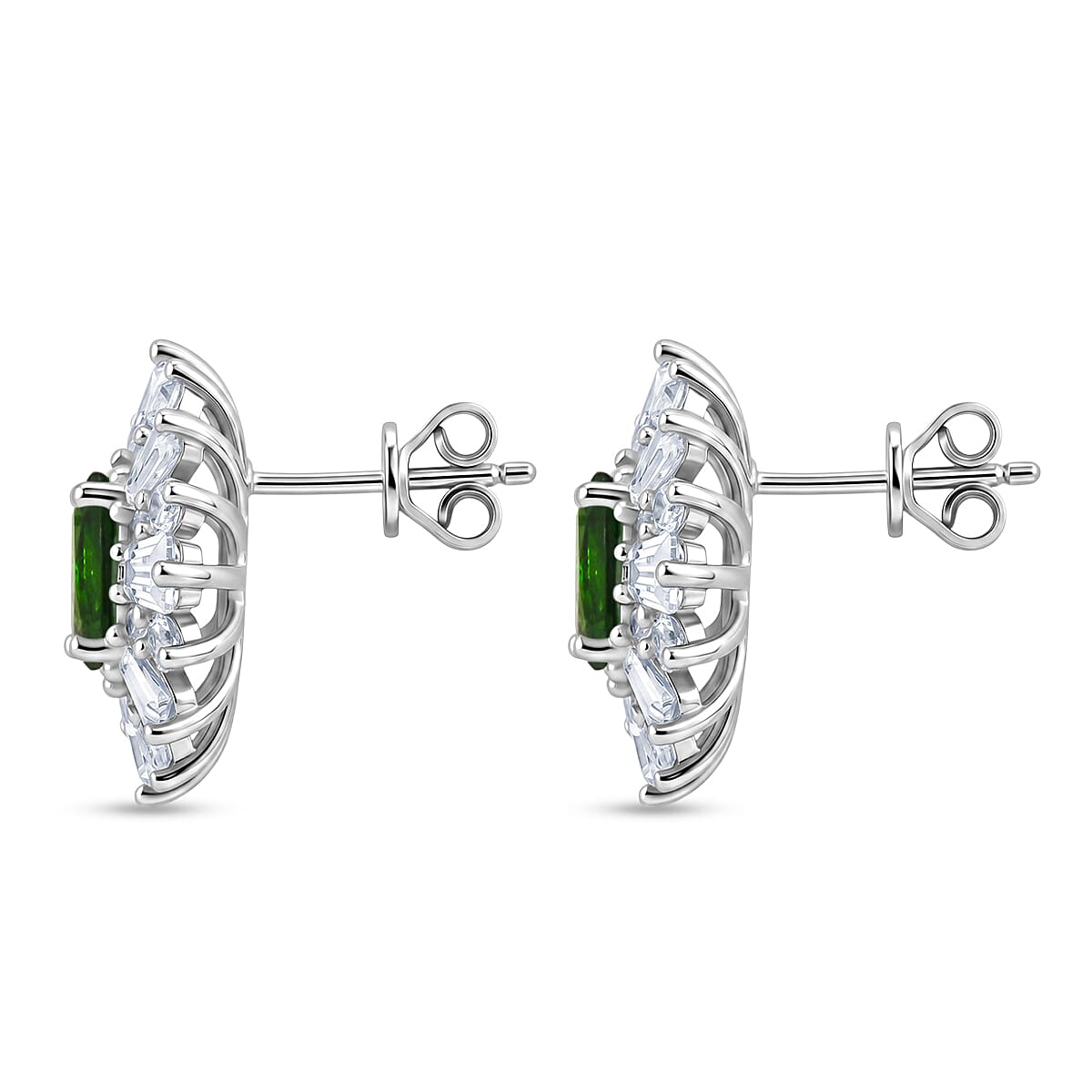 Chrome Diopside and White Corundum 2.85 ctw Earrings in Rhodium Over Sterling Silver