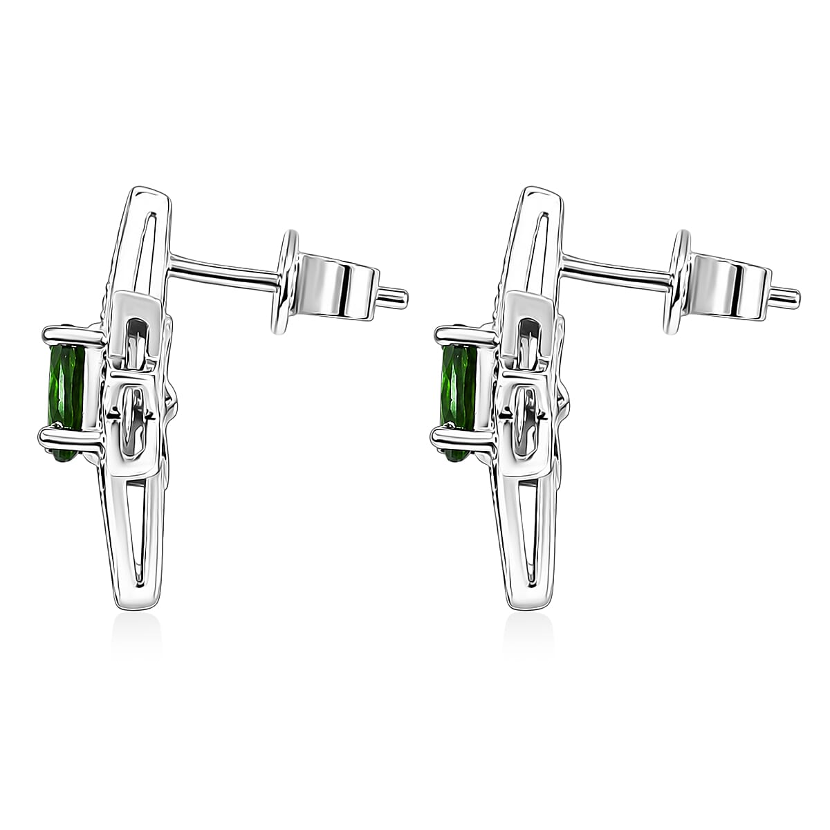 Chrome Diopside and White Corundum 1.20 ctw Earrings in Rhodium Over Sterling Silver