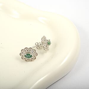 Chrome Diopside and White Corundum 1.30 ctw Earrings in Rhodium Over Sterling Silver