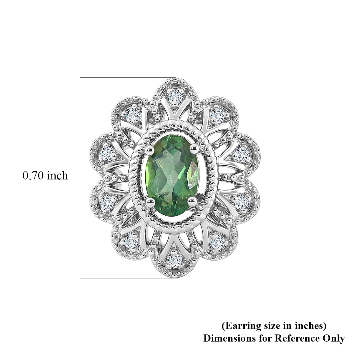 Chrome Diopside and White Corundum 1.30 ctw Earrings in Rhodium Over Sterling Silver image number 4