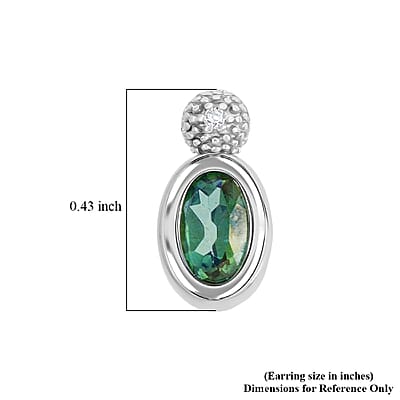 Oval Green Quartz Drop Stud Earrings with White Corundum