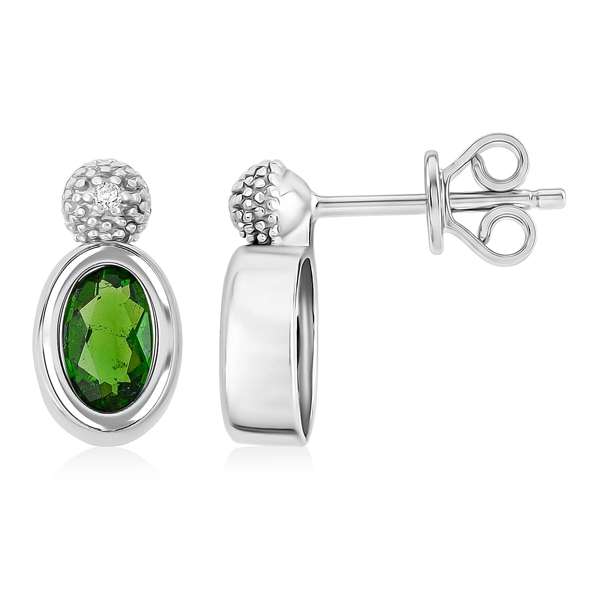 Forest Green Quartz and White Corundum 1.30 ctw Earrings in Rhodium Over Sterling Silver