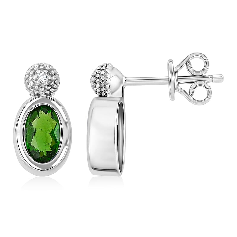 Forest Green Quartz and White Corundum 1.30 ctw Earrings in Rhodium Over Sterling Silver