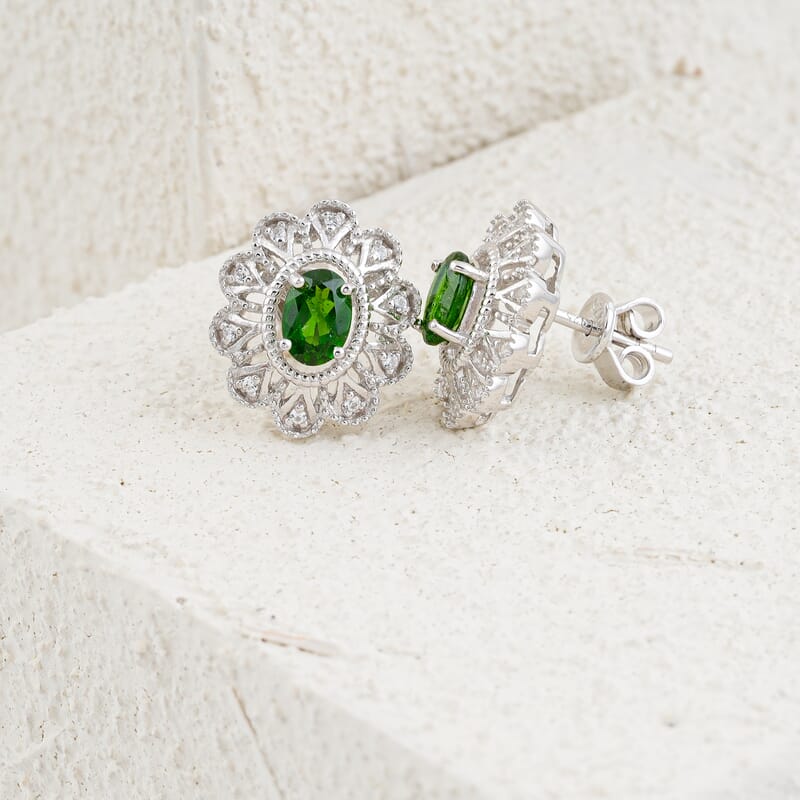 Green Quartz and White Corundum 1.15 ctw Earrings in Rhodium Over Sterling Silver