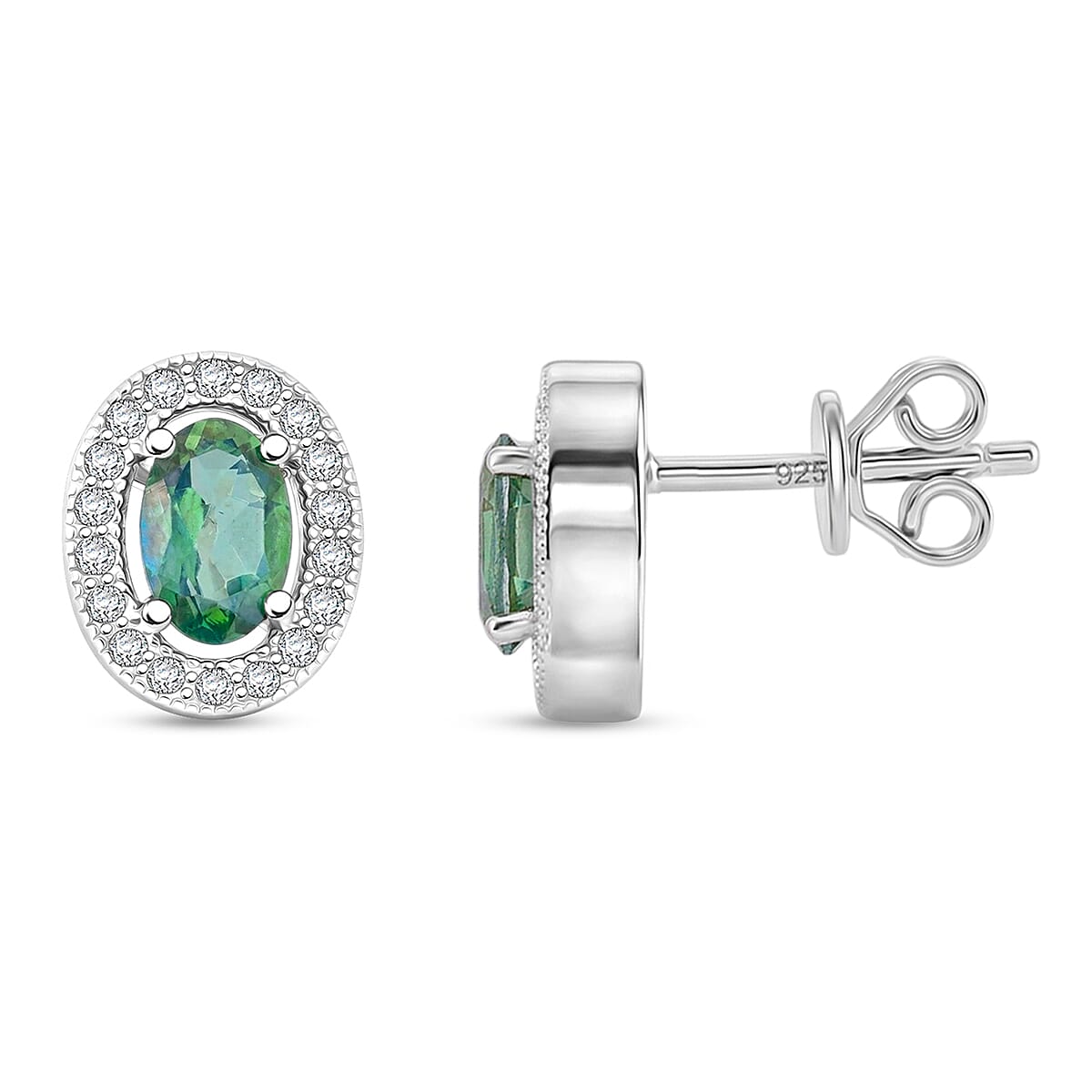 Green Quartz and White Corundum 1.25 ctw Earrings in Rhodium Over Sterling Silver