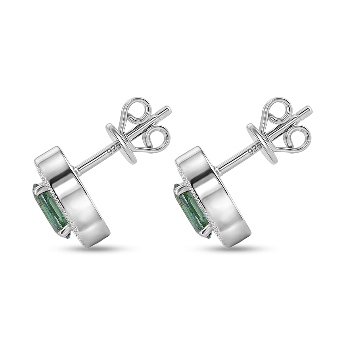 Green Quartz and White Corundum 1.25 ctw Earrings in Rhodium Over Sterling Silver