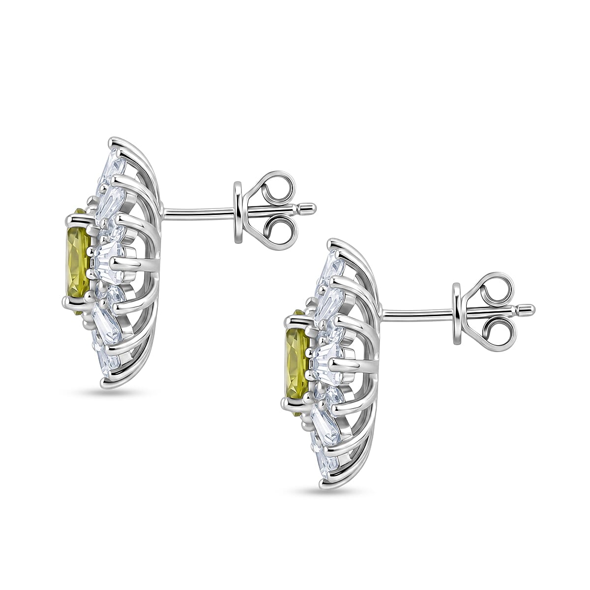 Hebei Peridot and White Corundum 3.40 ctw Earrings in Rhodium Over Sterling Silver