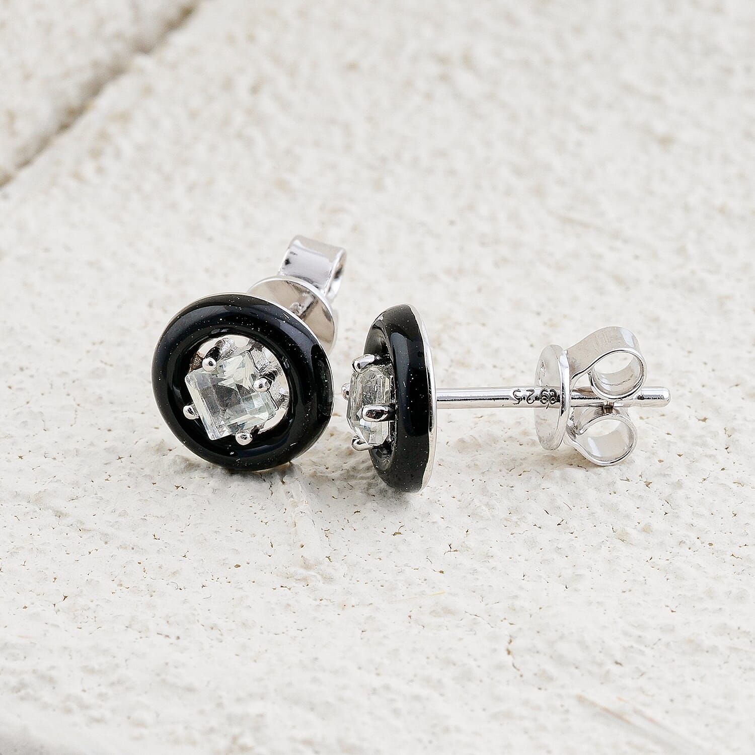 Princess Cut Montezuma Prasiolite 0.35 ctw Earrings in Rhodium Over Sterling Silver
