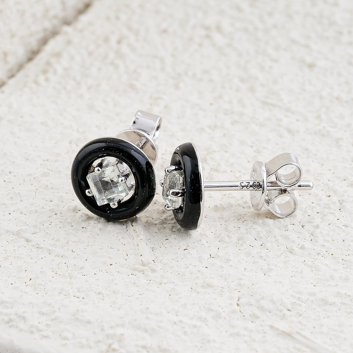 Princess Cut Montezuma Prasiolite 0.35 ctw Earrings in Rhodium Over Sterling Silver image number 1
