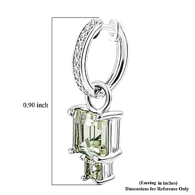 Princess Cut Montezuma Prasiolite and White Corundum 0.50 ctw Earrings in Rhodium Over Sterling Silver