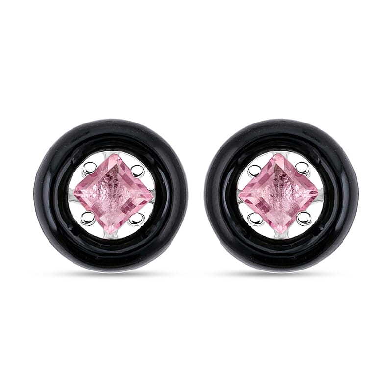 Princess Cut Pink Quartz 0.50 ctw Earrings in Rhodium Over Sterling Silver