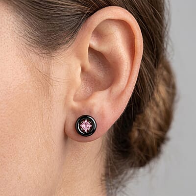 Princess Cut Pink Quartz 0.50 ctw Earrings in Rhodium Over Sterling Silver