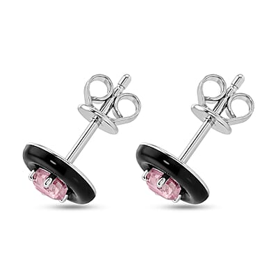Princess Cut Pink Quartz 0.50 ctw Earrings in Rhodium Over Sterling Silver