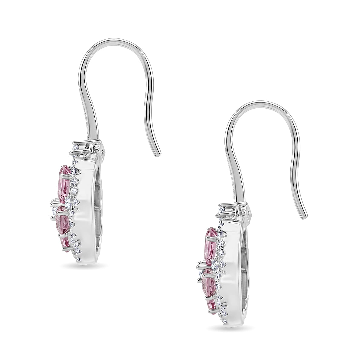 Pink Quartz and White Corundum 2.35 ctw Earrings in Rhodium Over Sterling Silver