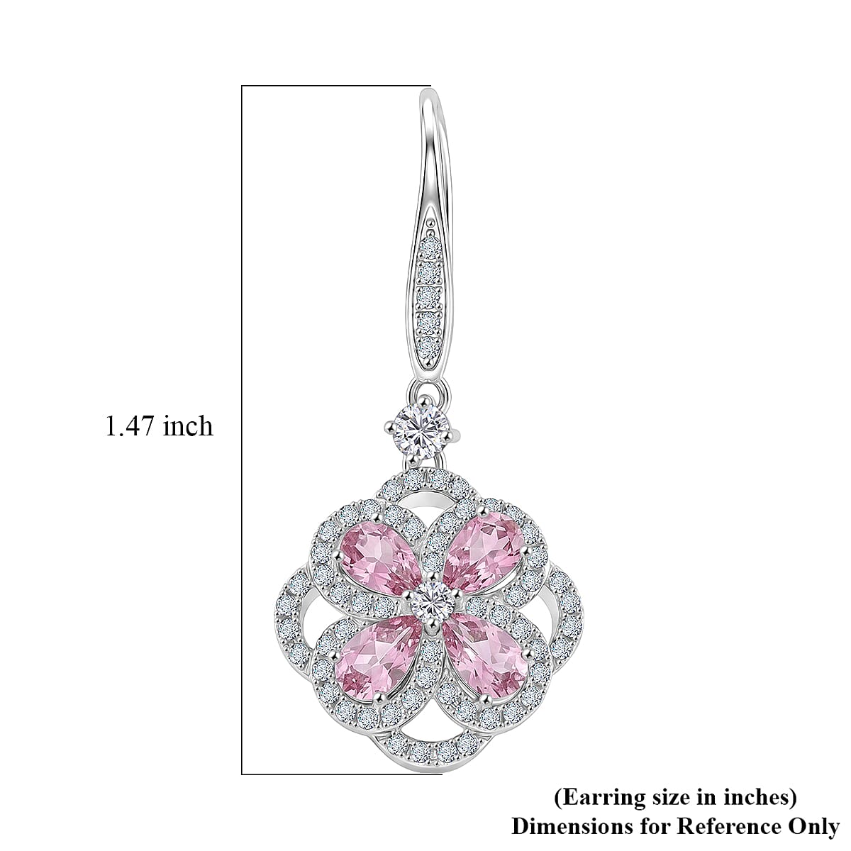 Pink Quartz and White Corundum 2.35 ctw Earrings in Rhodium Over Sterling Silver