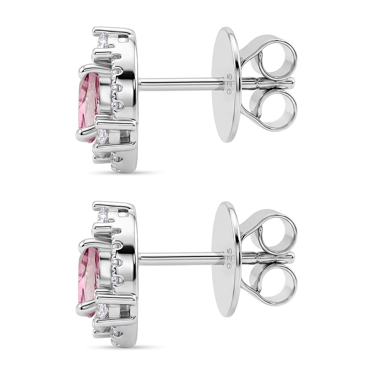 Pink Quartz and White Corundum 0.50 ctw Earrings in Rhodium Over Sterling Silver