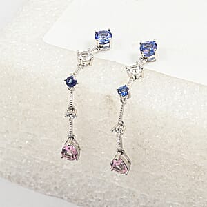 Odyssey Tanzanite Quartz, Pink Quartz and White Corundum 3.70 ctw Earrings in Rhodium Over Sterling Silver