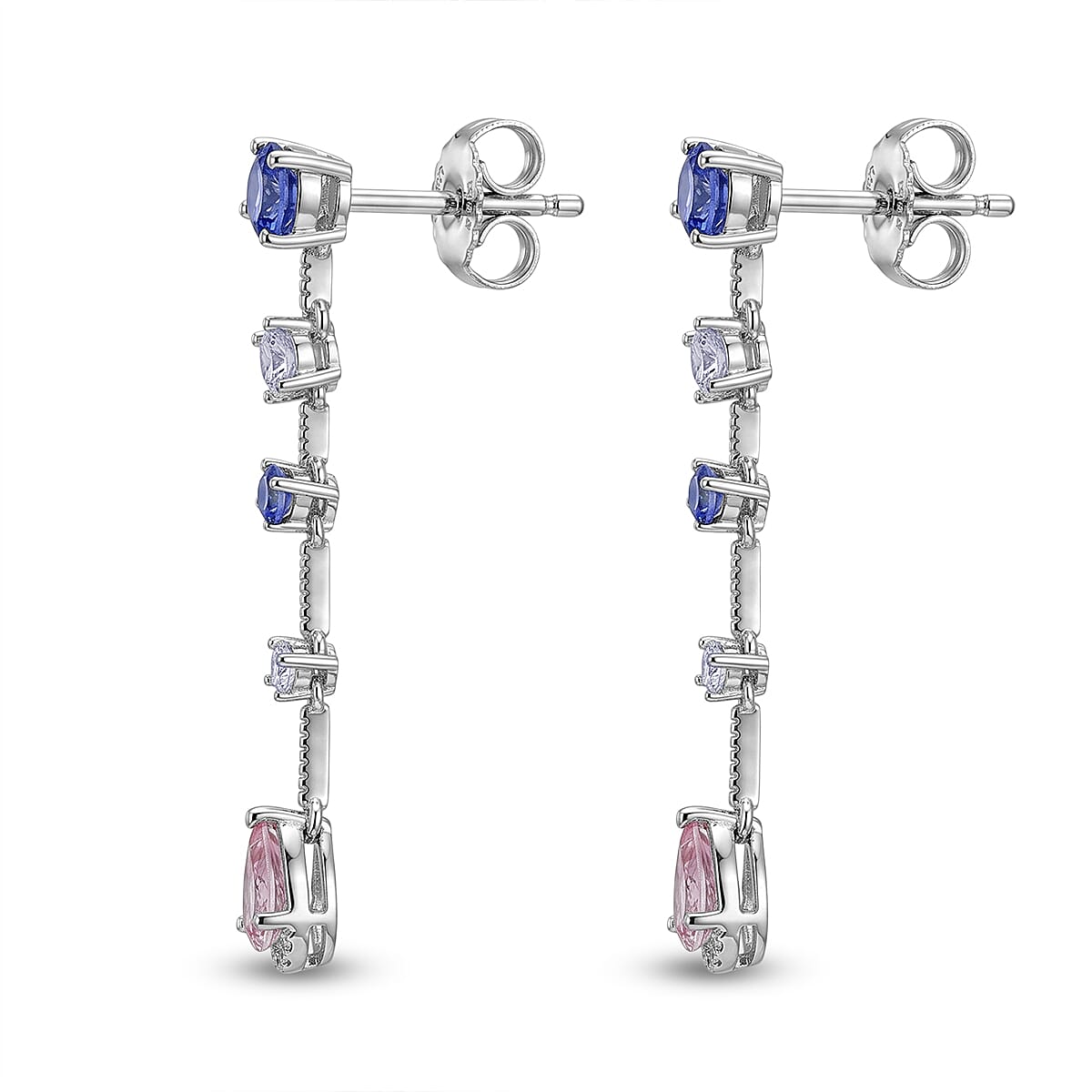 Odyssey Tanzanite Quartz, Pink Quartz and White Corundum 3.70 ctw Earrings in Rhodium Over Sterling Silver image number 2