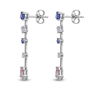 Odyssey Tanzanite Quartz, Pink Quartz and White Corundum 3.70 ctw Earrings in Rhodium Over Sterling Silver