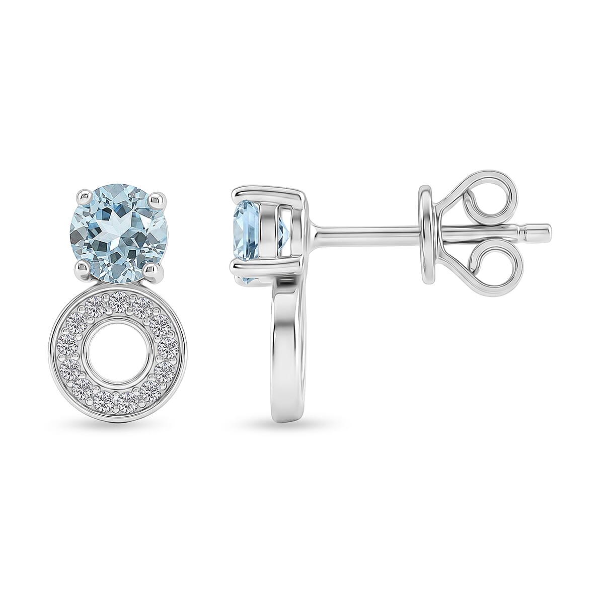 Swiss Blue Topaz and White Corundum 1.00 ctw Earrings in Rhodium Over Sterling Silver