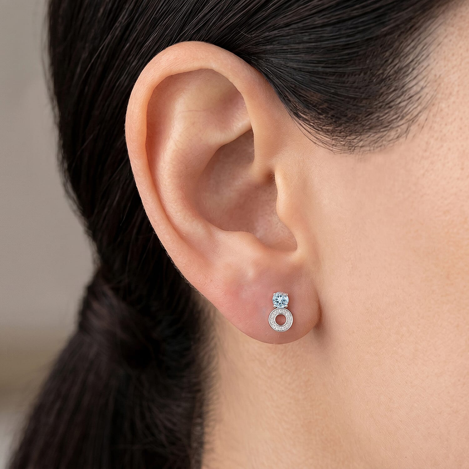 Swiss Blue Topaz and White Corundum 1.00 ctw Earrings in Rhodium Over Sterling Silver