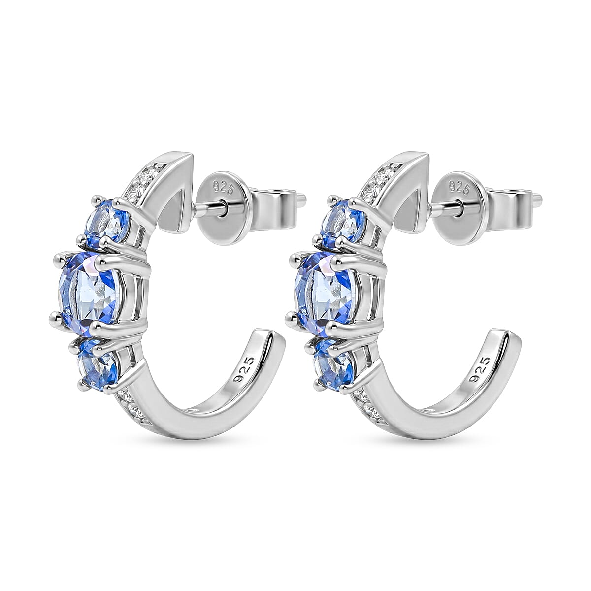 Odyssey Tanzanite Quartz and White Corundum 2.30 ctw Earrings in Rhodium Over Sterling Silver
