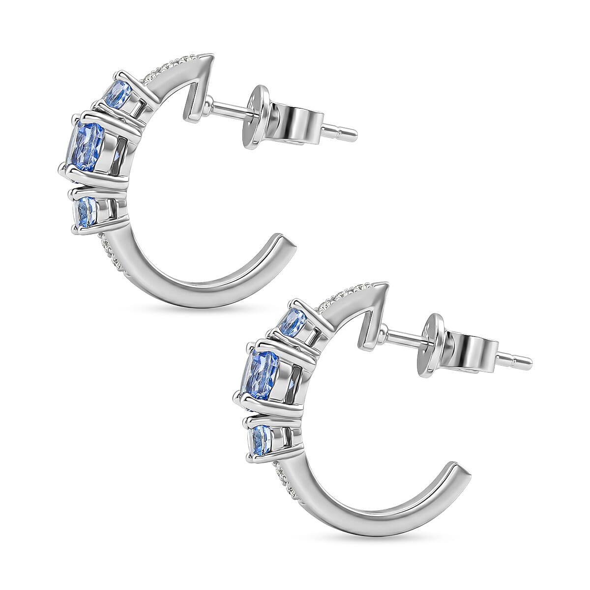 Odyssey Tanzanite Quartz and White Corundum 2.30 ctw Earrings in Rhodium Over Sterling Silver