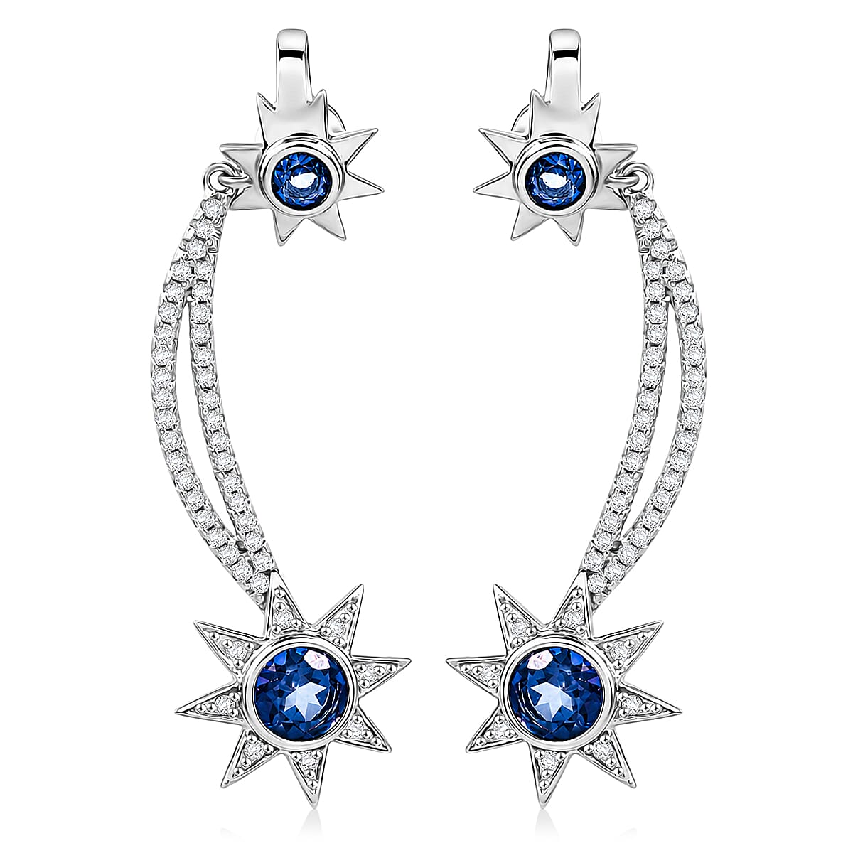 Odyssey Tanzanite Quartz and White Corundum 2.60 ctw Earrings in Rhodium Over Sterling Silver