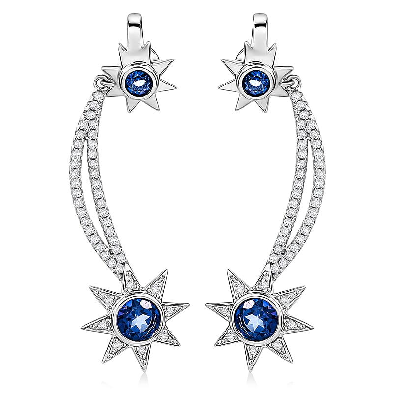 Odyssey Tanzanite Quartz and White Corundum 2.60 ctw Earrings in Rhodium Over Sterling Silver