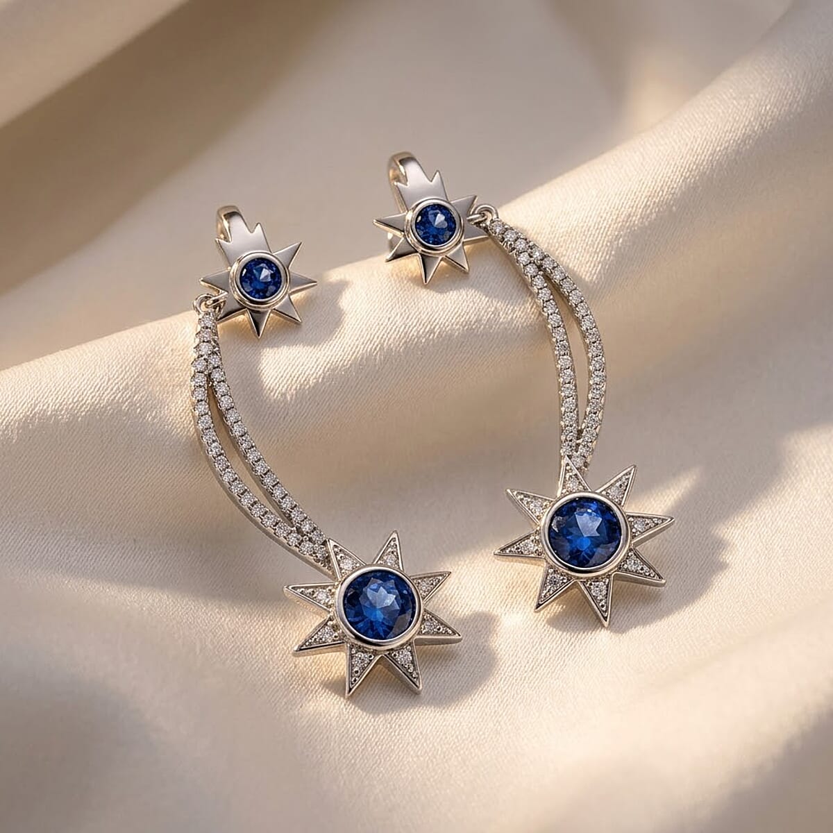 Odyssey Tanzanite Quartz and White Corundum 2.60 ctw Earrings in Rhodium Over Sterling Silver image number 1