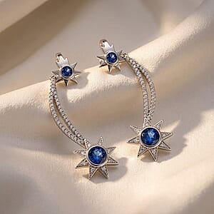 Odyssey Tanzanite Quartz and White Corundum 2.60 ctw Earrings in Rhodium Over Sterling Silver